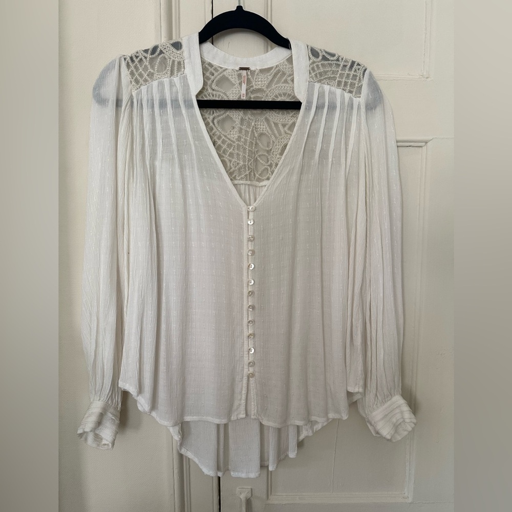 Free People The Best White Crochet  Blouse Size M